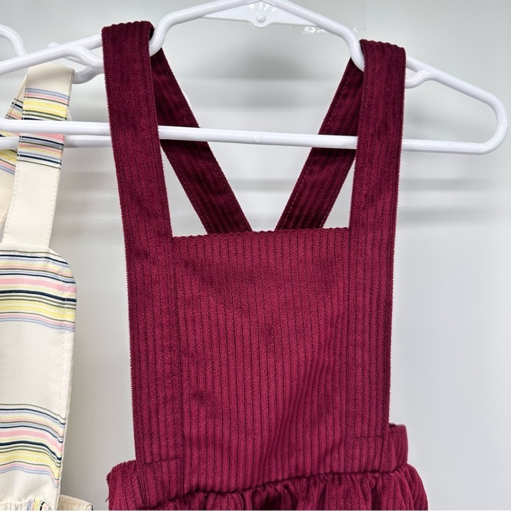GIRLS 3T Boho OVERALLS Dress LOT Stripe Burgundy PREPPY PEASANT Modern JUMPERS - Picture 6 of 7